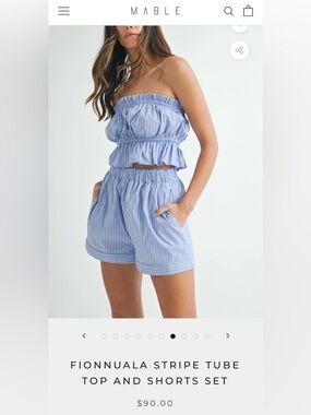 NWT MABLE Stripe Tube Top & Shorts Set